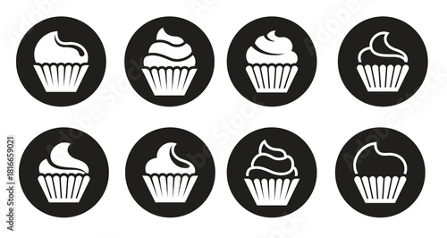 cupcakes icons white on a black background