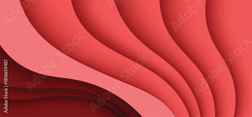 dynamic abstract red wave overlapping layers papercut background. 
