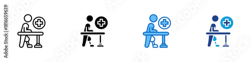 Prosthetic Training Multiple Style Icon Design Vector - person with a prosthetic leg practicing walking using a support equipment