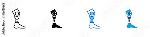 Prosthetics Development Multiple Style Icon Design Vector - mechanical artificial leg, representing engineered limb replacement and technological rehabilitation solutions