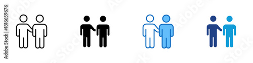Negotiation Multiple Style Icon Design Vector - two standing figures facing each other with one arm extended, representing agreement, discussion, and reaching mutual decisions