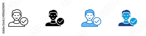 Responsibility Multiple Style Icon Design Vector - smiling person with a large checkmark beside them, indicating accountability, reliability, and commitment to duties