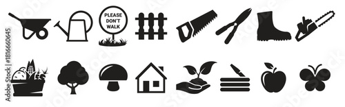 gardening tools icons set black on a white background