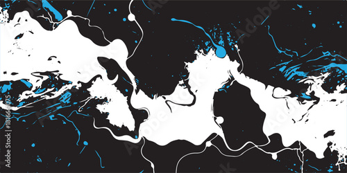 Abstract Splatter Black, White and Blue Shapes Ink Blots Vector Graphic for Creative Backgrounds and Artistic Projects, adding visual depth