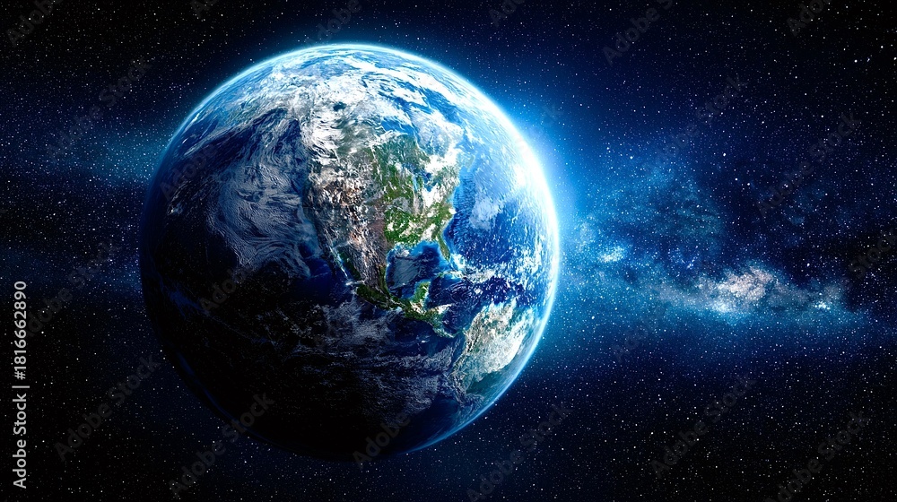 Obraz premium Planet earth orbiting in deep space with glowing atmosphere