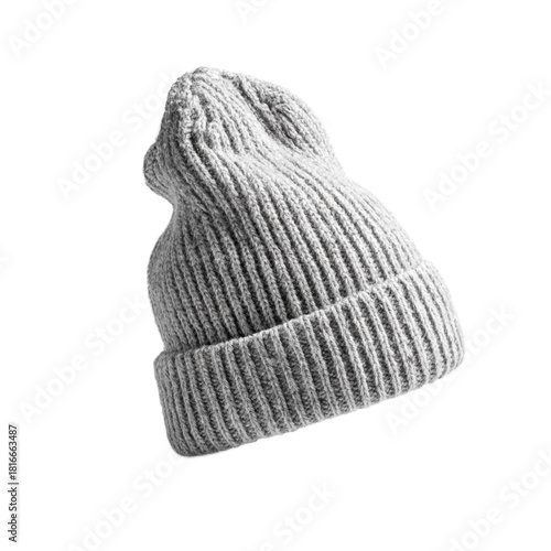 Single Knit Beanie on a White Background with No Shadow Featuring a Textured Design for Stylish Winter Accessories