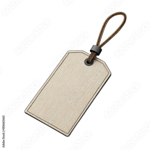 Single luggage tag on a white background with no shadow, showcasing a plain design ideal for travel-related themes and branding purposes