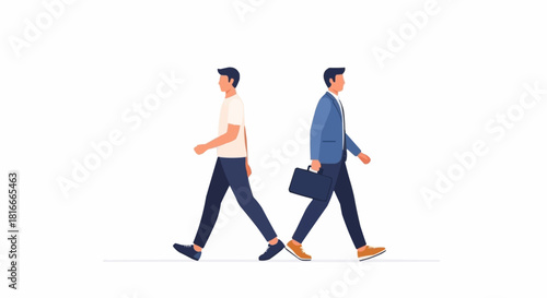 Two men walking in opposite directions, representing different life paths and choices.
