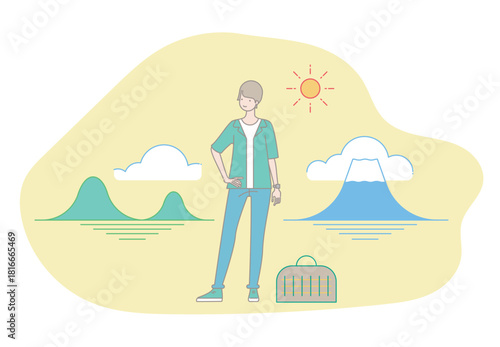 旅を楽しむ男性のイラスト