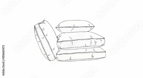 Stack of Four Pillows Hand Drawn Sketch Illustration.