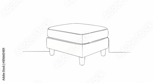 Minimalist Line Drawing of a Square Ottoman.