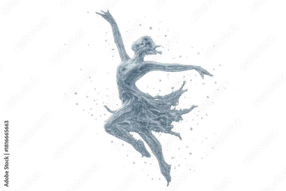 Fototapeta premium Abstract ice ballerina dancing, showing frozen water sculpture movement and grace, transparent background