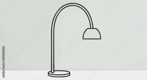 Minimalist line art icon of a modern arched floor lamp.