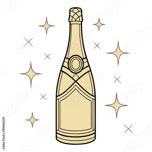 Golden champagne bottle vector for party celebration drink decoration