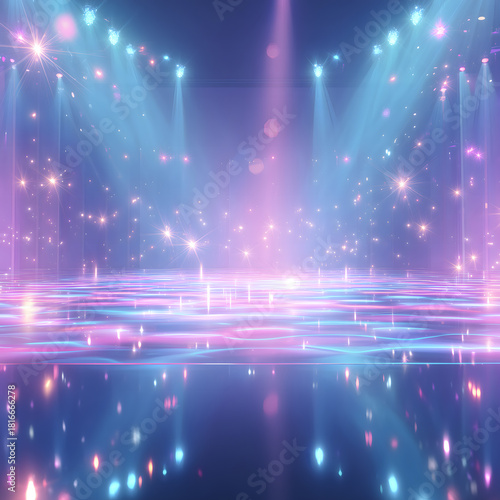 キラキラの光が輝く淡い紫色のステージ背景