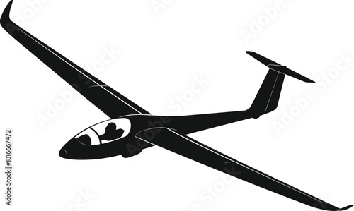 Black Silhouette of a Glider Airplane in Flight with Pilot Visible in Cockpit aircraft aviation