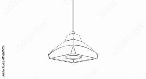Modern Geometric Pendant Light Fixture Line Art Drawing.