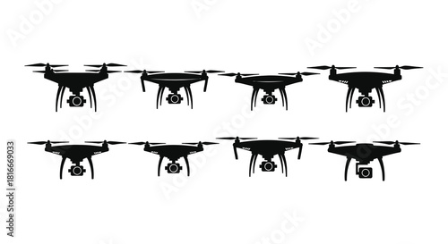Silhouettes of various drone models showcasing aerial photography technology