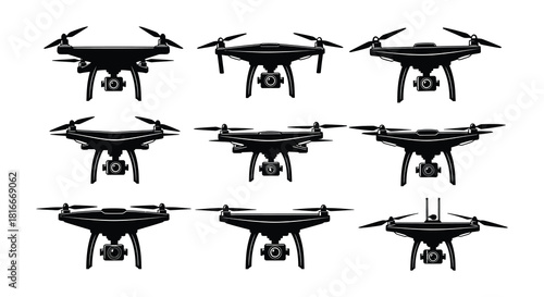Silhouettes of various drone models showcasing aerial photography technology