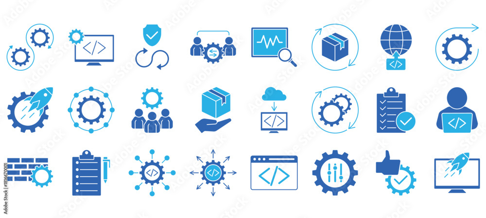 Obraz premium Devops Vector Icon Set. Minimal, Editable, and Perfect for Web and App UI.