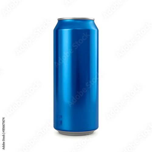 Shiny Blue Aluminum Soda Can with Silver Edge and Reflective Surface