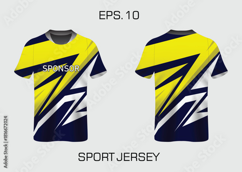 Dynamic Yellow and Blue Sport Jersey Design with Bold Graphics and Front Design Space