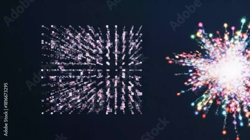 Colorful energy light waves with glowing particles on dark background