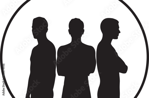 Group of three male silhouettes representing identity and choice Vector