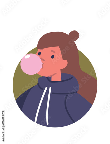 Girl chewing gum making bubble