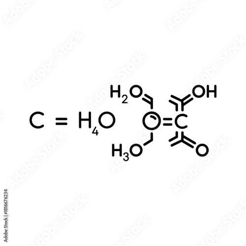 Chemical structure formula of citric acid molecule isolated on