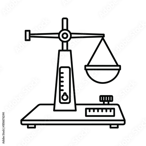 Line art icon of a laboratory balance scale for measuring weight or mass, isolated on