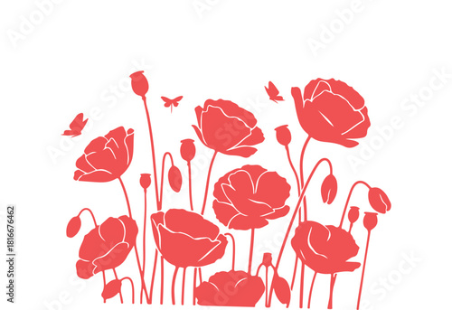 Spring card decorated with poppies

