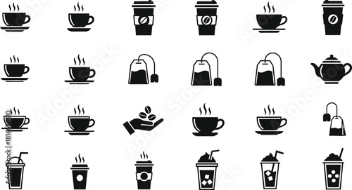 Black and White Coffee and Tea Drinks Vector Graphic Elements