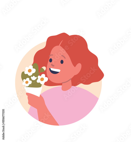 Happy girl kid with flower