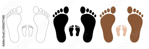 family footprints. adult and baby footprint human feet icon set