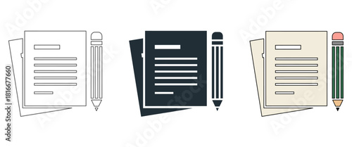 document and pencil icon set. document and pencil icon set vector illustration for writing and education