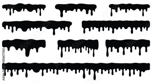 Collection of black paint drips and grunge elements, perfect for design and decoration