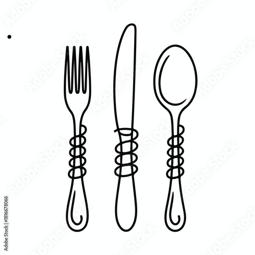 Isolated silver fork, spoon, and knife set for a restaurant dinner setting