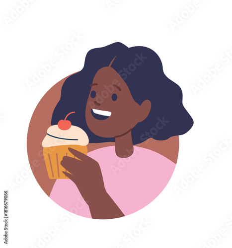 Little girl child eating cupcake