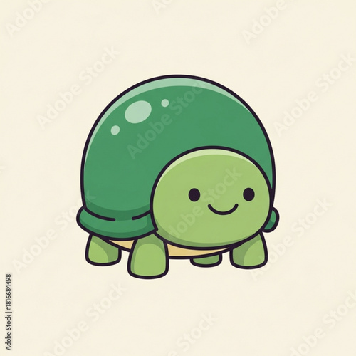 Cute Green Turtle Cartoon – Minimal Animal Character on Beige Background