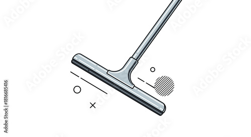 A graphic illustration of a squeegee cleaner with abstract shapes on a white background.
