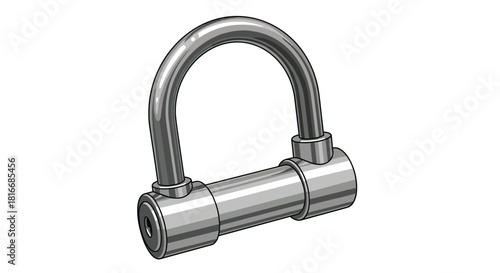 A 3d rendering of a silver u-lock or d-lock on a white background.
