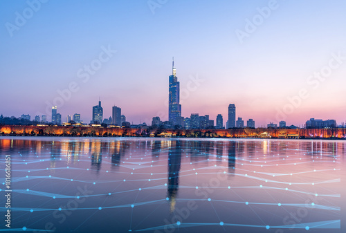 Tech-Infused City Skyline at Dusk