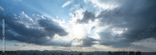 Sun rays through dramatic clouds