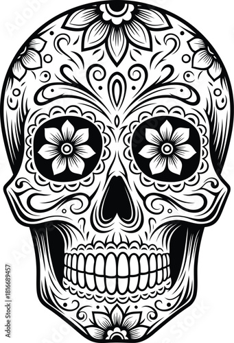Decorative Sugar Skull Illustration for Day of the Dead Celebrations
