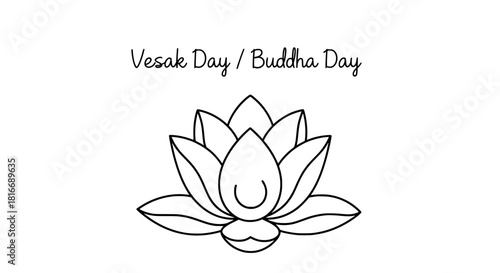 Vesak Day Buddha Day Lotus Flower Outline Vector Illustration, Serene Spiritual Symbol of Purity and Beauty, Perfect for Religious and Nature-themed Designs, EPS PNG JPEG Compatible 