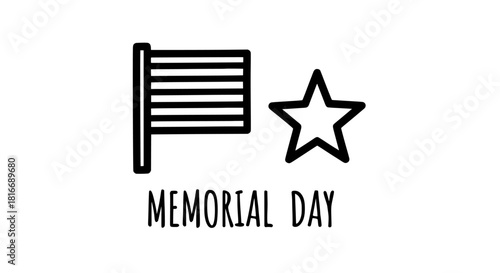 Memorial Day design over white background, vector illustration, flat icon style with American flag and star graphic, perfect for patriotic holidays, remembrance, and national events