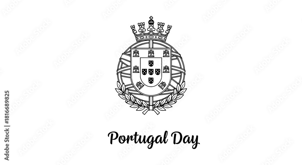 Obraz premium Portugal National Day, June 10, Vector Illustration of the Portuguese Coat of Arms and Emblem for Holiday Celebration Banner, Flyer, or Greeting Card Template