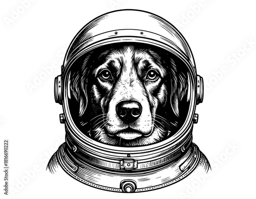 illustration vector hand drawn head dog with helmet astronaut
