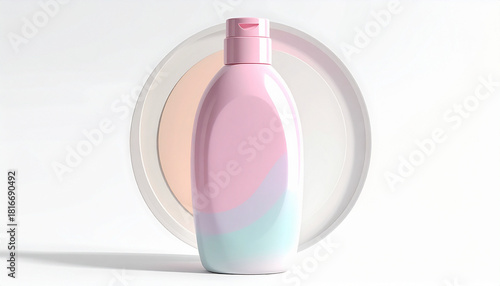 Pastel Care Bottle with Soft Backdrop: A Minimalist Composition of Beauty, Texture, and Product Elegance, Captured in a Clean Scene for Skincare, Wellness, and Modern Packaging Presentation